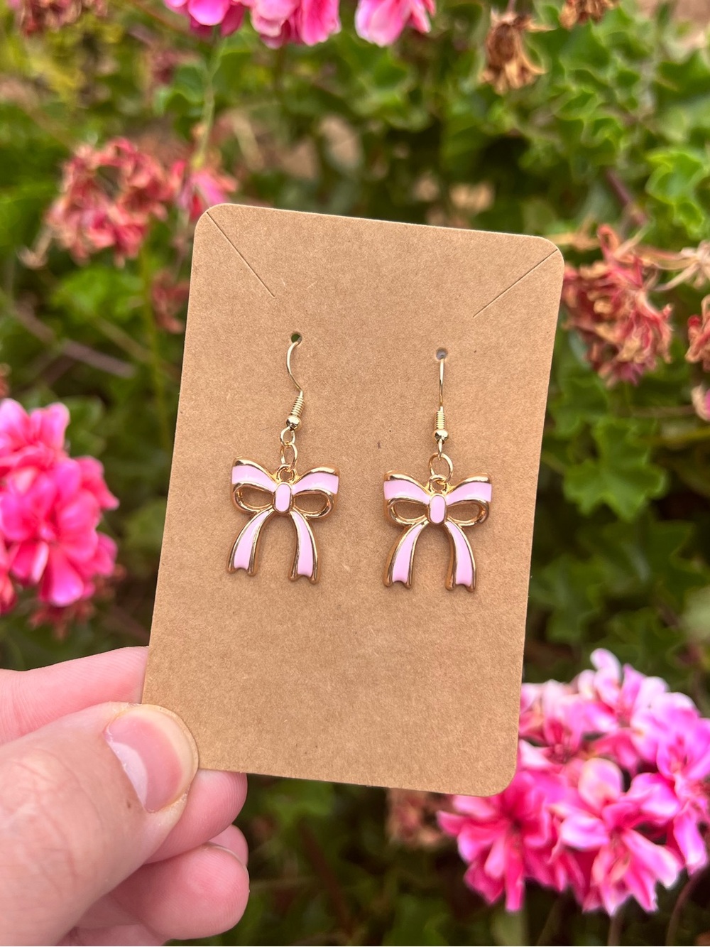 PINK BOW DANGLE EARRINGS